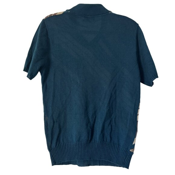 Vintage Dimension by Milford Mens Teal Brown Knit Sweater SS Polo Top USA Size M - Picture 2 of 8